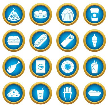 Fast food simgeleri mavi daire seti