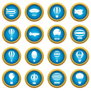 Retro balonlar uçak simgeleri mavi daire seti