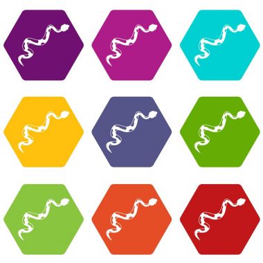 Renk altı yüzlü sürünen yılan Icon set