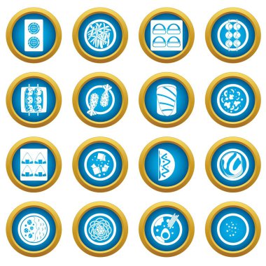 Japonya Mama simgeleri mavi daire seti