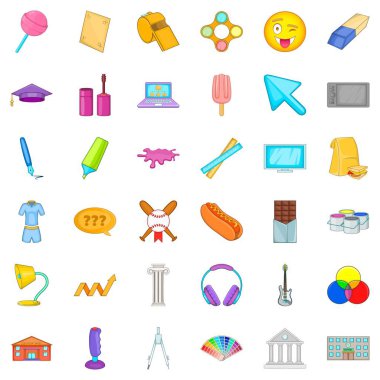 Yemek simgeleri ayarlandı, çizgi film tarzı