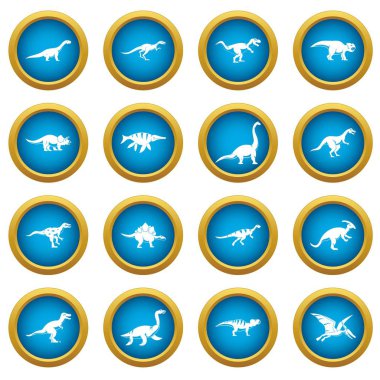 Dinozor simgeleri mavi daire seti