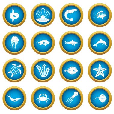 Deniz hayvanları simgeleri mavi daire seti