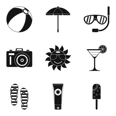 Güneş yanığı Icons set, basit tarzı