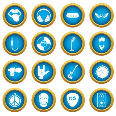 Rock müzik simgeleri mavi daire seti