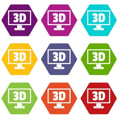 Bilgisayar monitörü 3d yazıt simgesi olan renk altı yüzlü ayarla