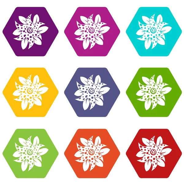 Renk altı yüzlü çiçek Icon set