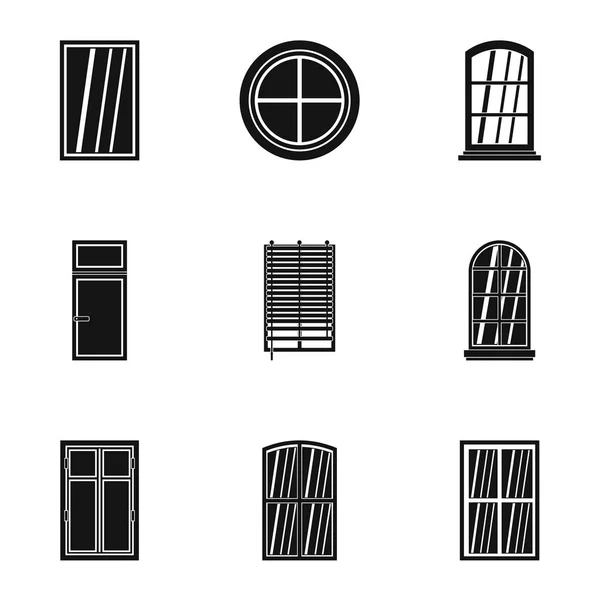 Arkitektoniska fönster Ikonuppsättning, enkel stil — Stock vektor