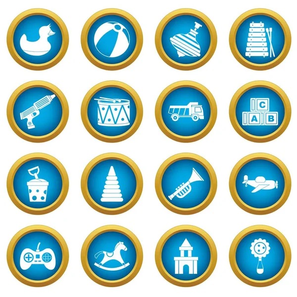 Farklı çocuklar oyuncak simgeleri mavi daire seti