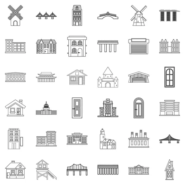 Conjunto de iconos de torre, estilo de contorno — Vector de stock