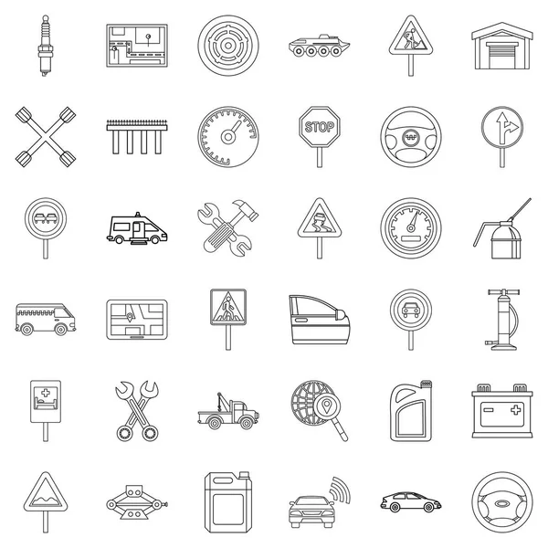 Conjunto de iconos de bus, estilo de esquema — Archivo Imágenes Vectoriales