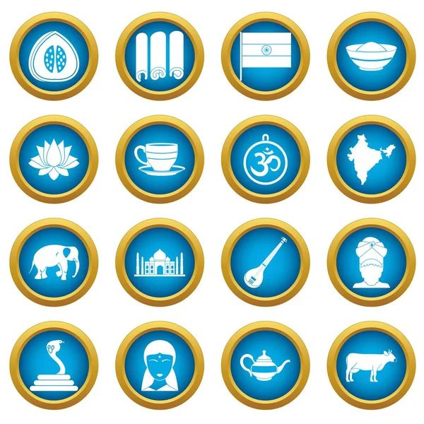Hindistan Seyahat simgeleri mavi daire seti