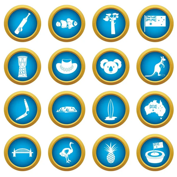 Australia iconos de viaje conjunto círculo azul — Vector de stock