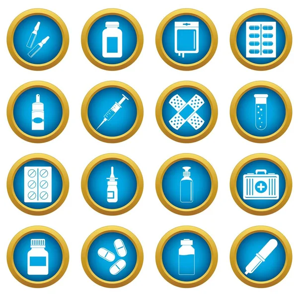 Farklı ilaçlar simgeleri mavi daire seti