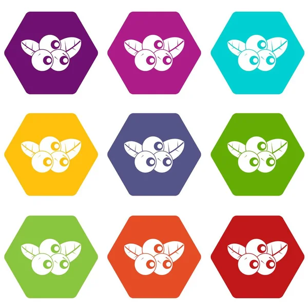 Renk altı yüzlü yaban mersini Icon set