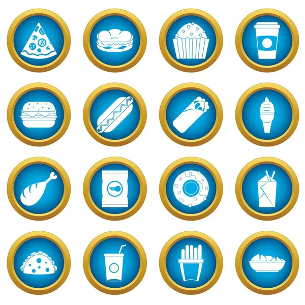 Fast food simgeleri mavi daire seti