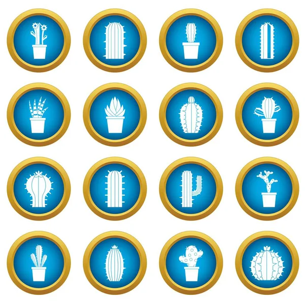 Farklı kaktüsler simgeleri mavi daire seti
