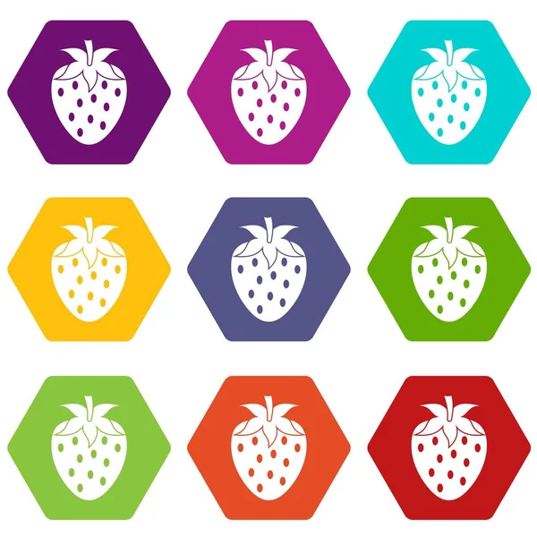 Renk altı yüzlü bir çilek berry Icon set