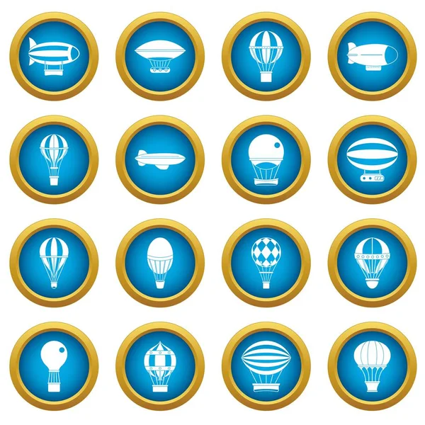 Retro balonlar uçak simgeleri mavi daire seti