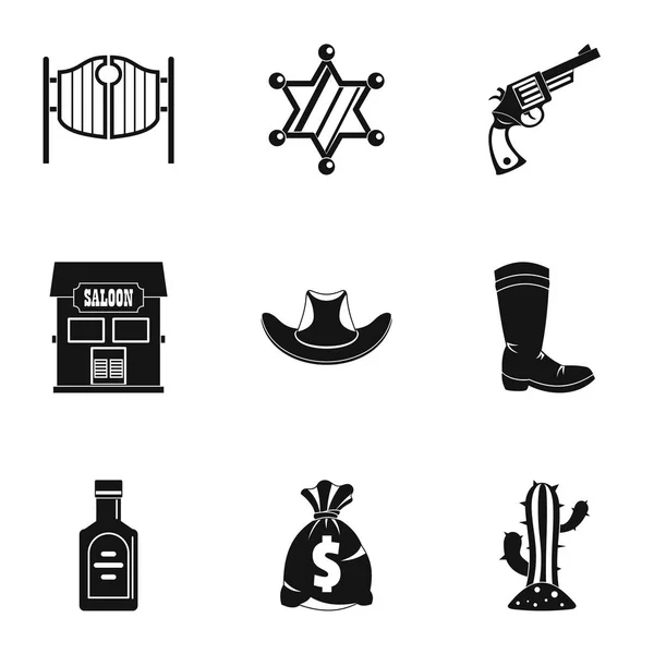 Conjunto de ícones cowboy americano, estilo simples — Vetor de Stock