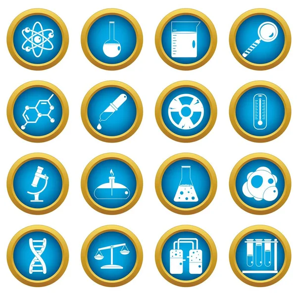 Iconos químicos de laboratorio conjunto círculo azul — Vector de stock