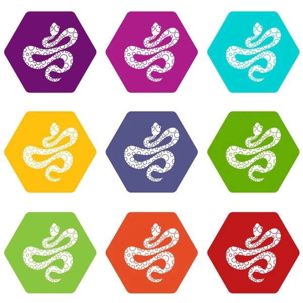 Renk altı yüzlü siyah noktalı yılan Icon set