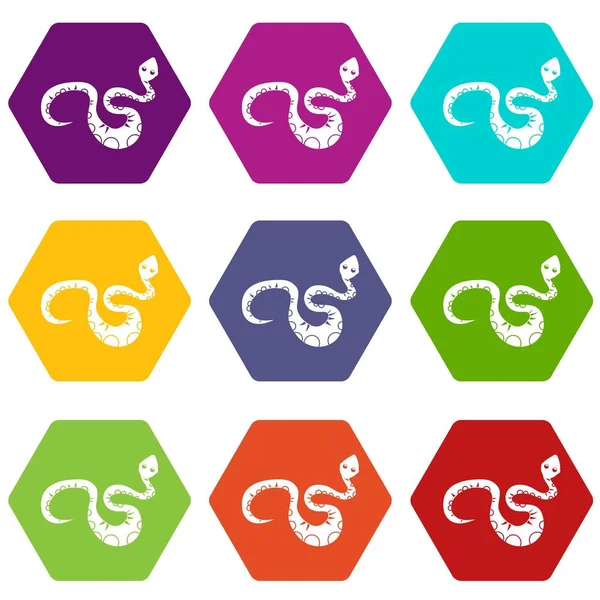 Renk altı yüzlü siyah yılan Icon set