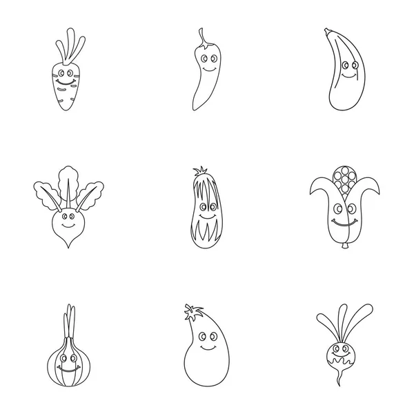 Jeu d'icônes de légumes, style contour — Image vectorielle