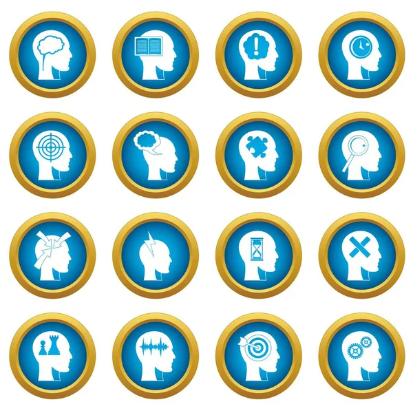 Fej logók ikonok kék kör beállítása — Stock Vector