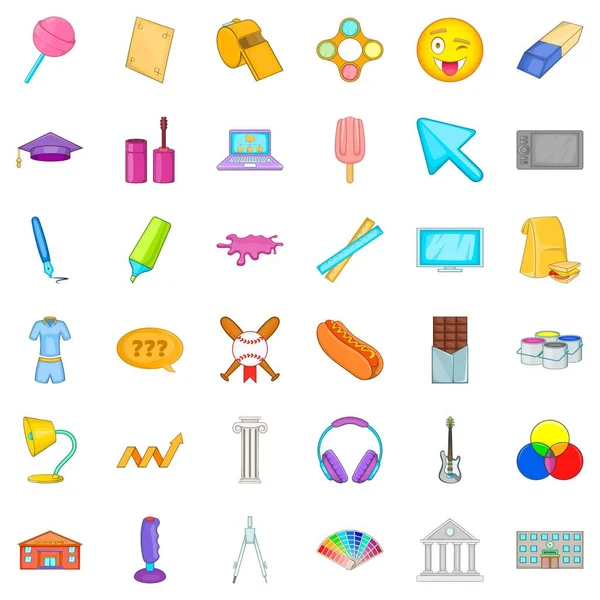 Yemek simgeleri ayarlandı, çizgi film tarzı