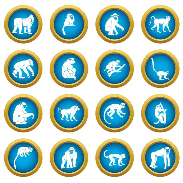 Maymun türleri simgeler daire seti mavi