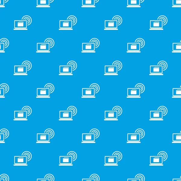 Dizüstü bilgisayar ve kablosuz desen kesintisiz mavi — Stok Vektör