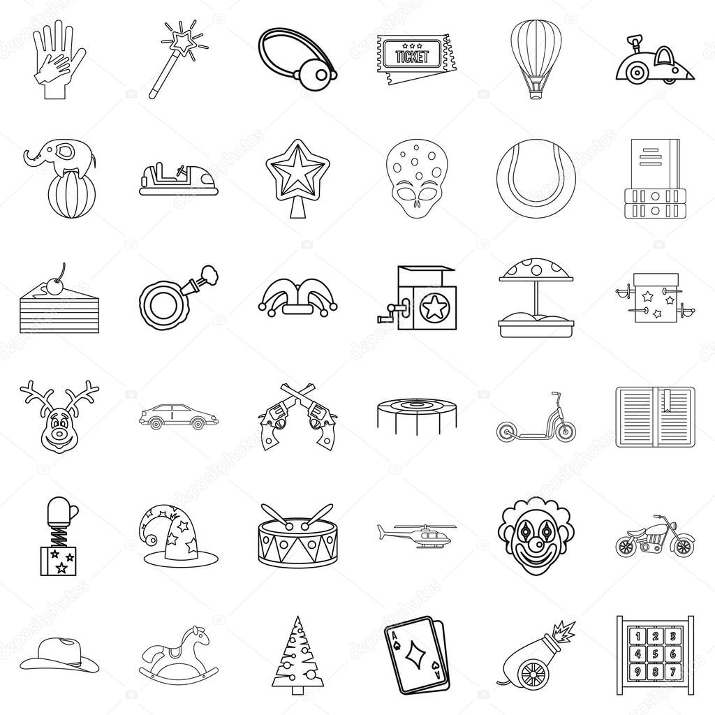 Tale icons set. Outline style of 36 tale vector icons for web isolated on white background