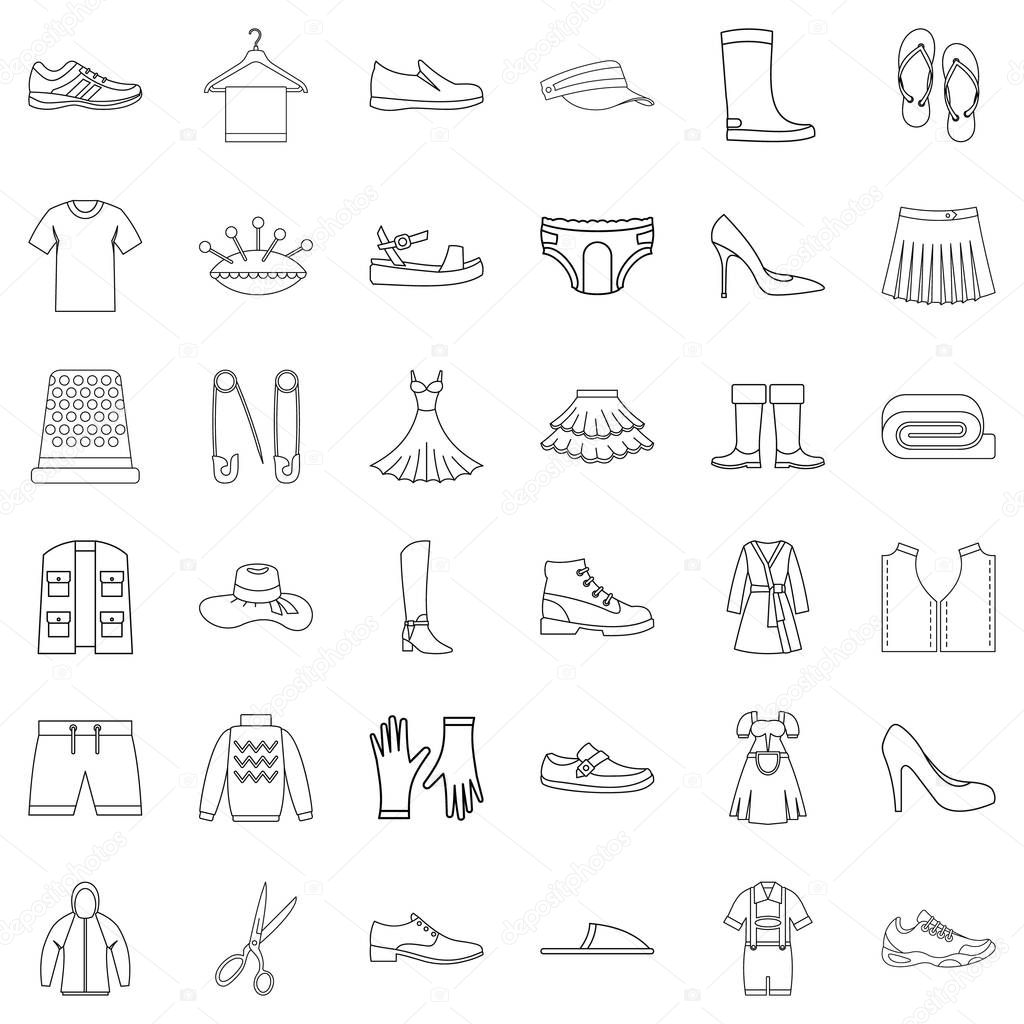 Tailor icons set. Outline style of 36 tailor vector icons for web isolated on white background