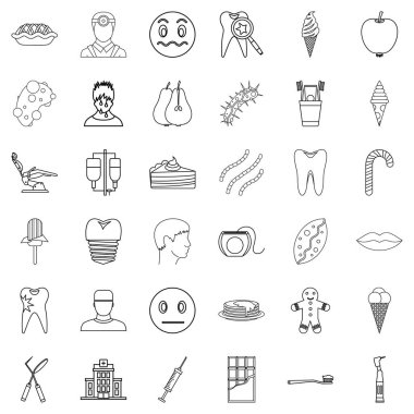 Diş Icons set, anahat stili