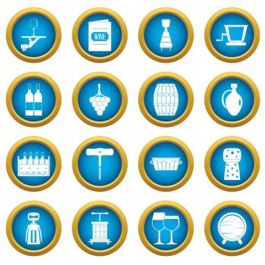 Şarap simgeleri mavi daire seti