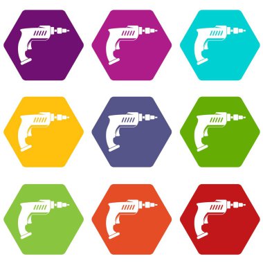 Renk altı yüzlü matkap Icon set