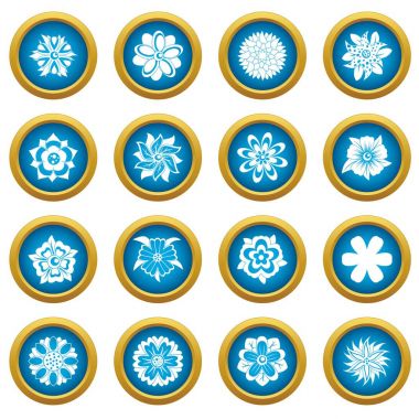 Değişik çiçek simgeleri mavi daire seti