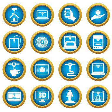 3D baskı simgeler daire seti mavi