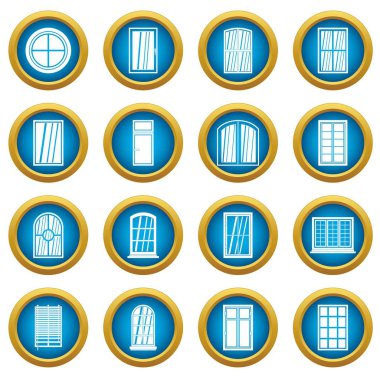 Plastik pencere formları simgeler daire seti mavi
