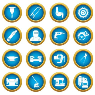 Metal simgeleri mavi daire küme işleme