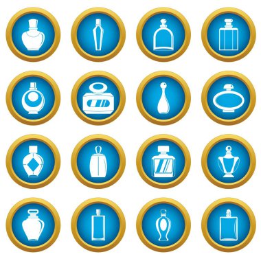 Parfüm şişeleri simgeleri mavi daire seti