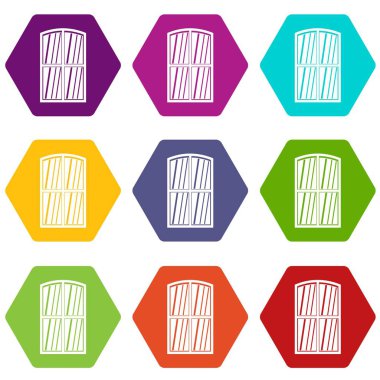 Renk altı yüzlü ahşap pencere Icon set