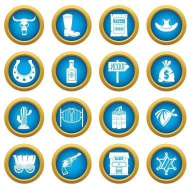 Vahşi Batı simgeleri mavi daire seti