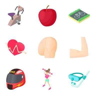 Kardiyo eğitim simgeler ayarla, tarzı çizgi film