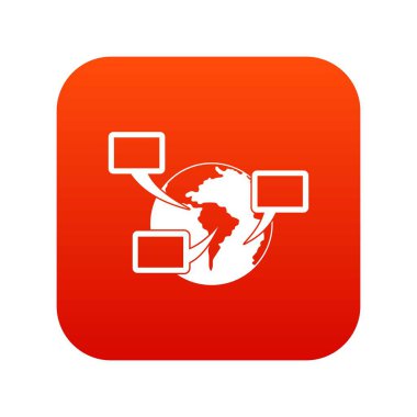 Dünya gezegen ve konuşma kabarcıklar simgesi dijital kırmızı