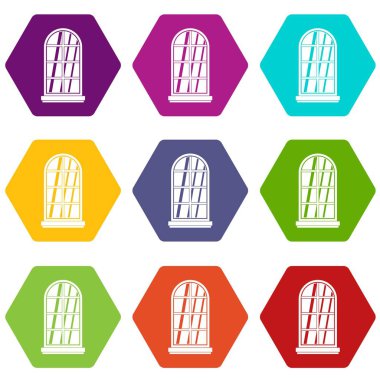 Renk altı yüzlü beyaz pencere çerçevesi simgesi ayarla