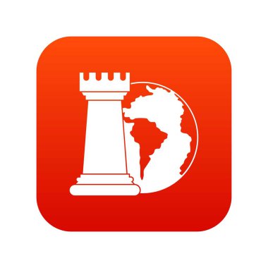 Dünya gezegen ve satranç Kalesi simgesi dijital kırmızı