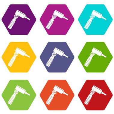 Renk altı yüzlü el çizmek döner dövme makinesi simgesi ayarla