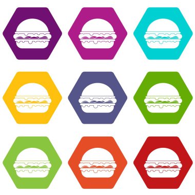Renk altı yüzlü Burger Icon set